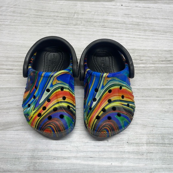 CROCS Baya Seasonal Printed Multicolor Rainbow Black Baby Size 4C - Picture 3 of 11